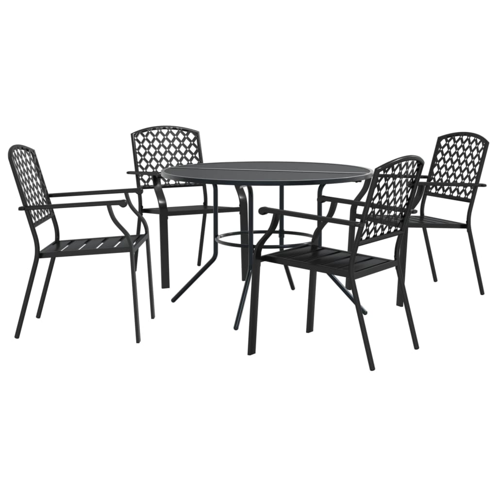 Stackable garden chair set, 5 pcs, anthracite, painted steel