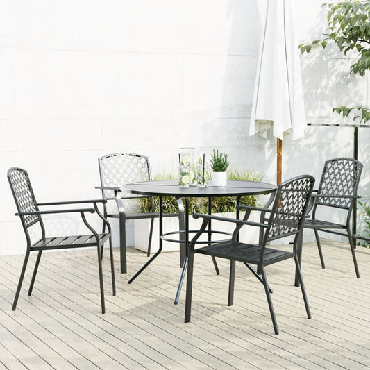 Stackable garden chair set, 5 pcs, anthracite, painted steel