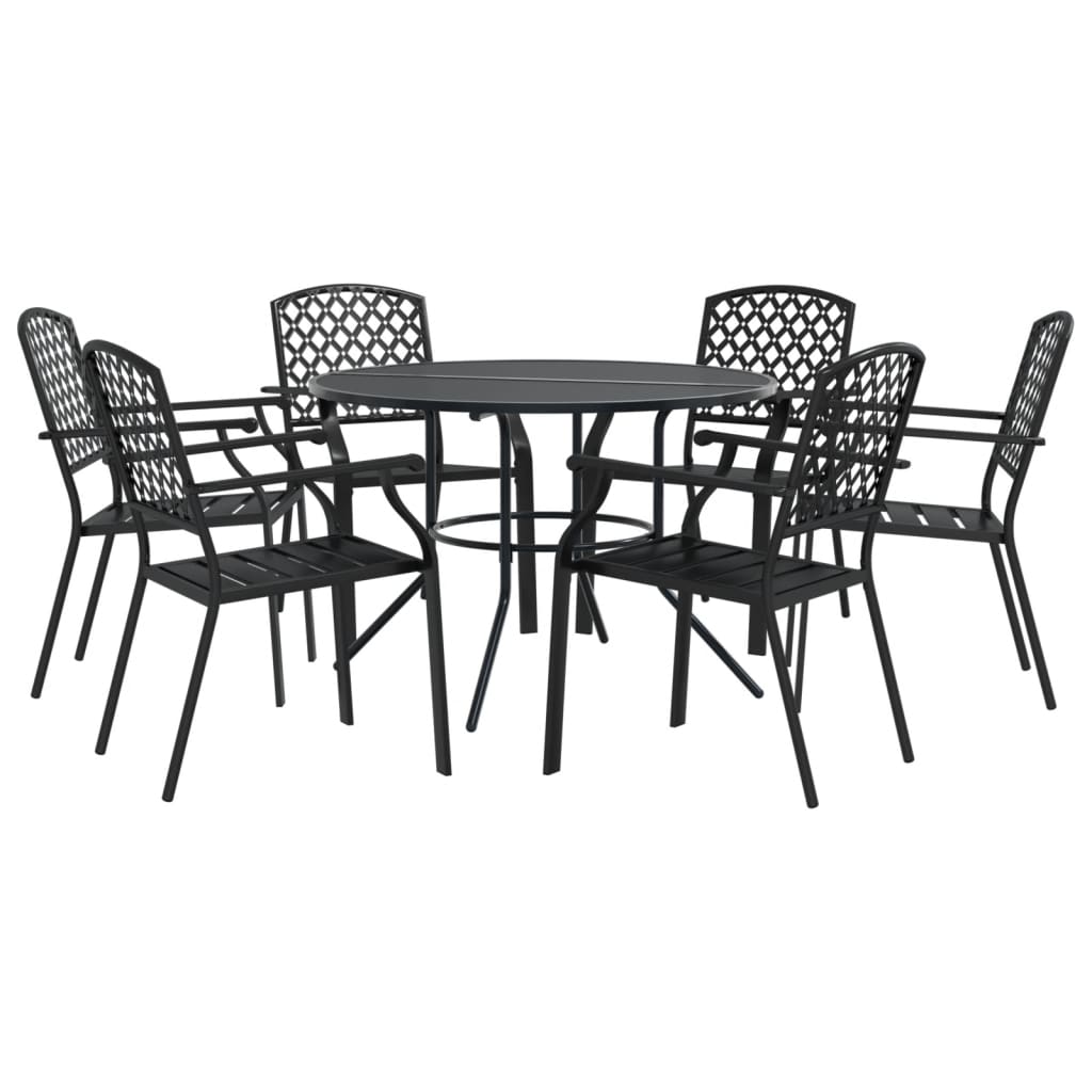 Stackable garden chair set, 7 pcs, anthracite, painted steel