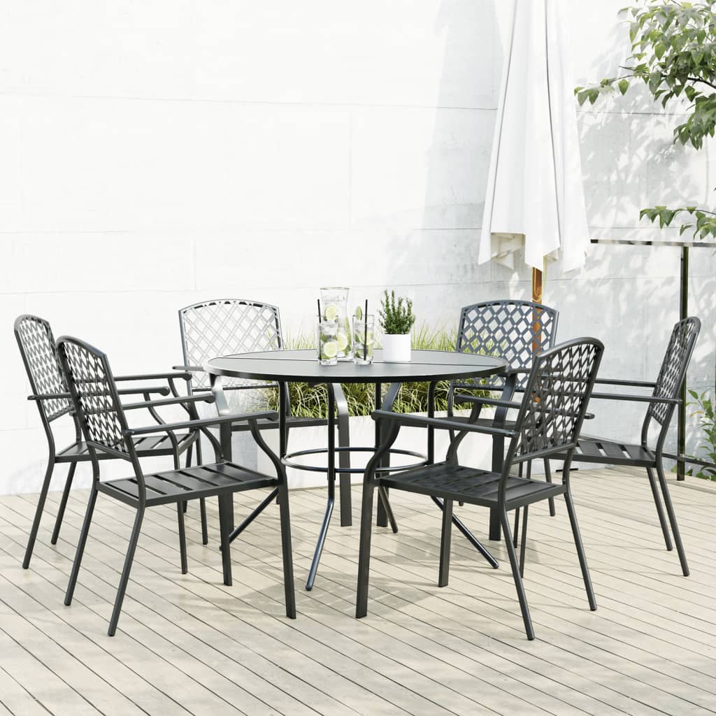 Stackable garden chair set, 7 pcs, anthracite, painted steel