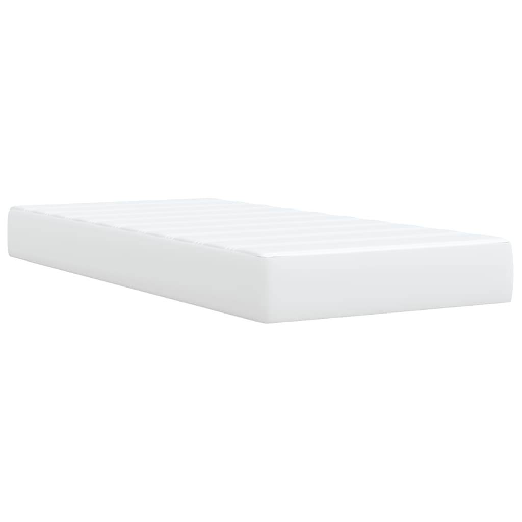 Pat box spring cu saltea, alb, 90x190 cm, piele ecologică