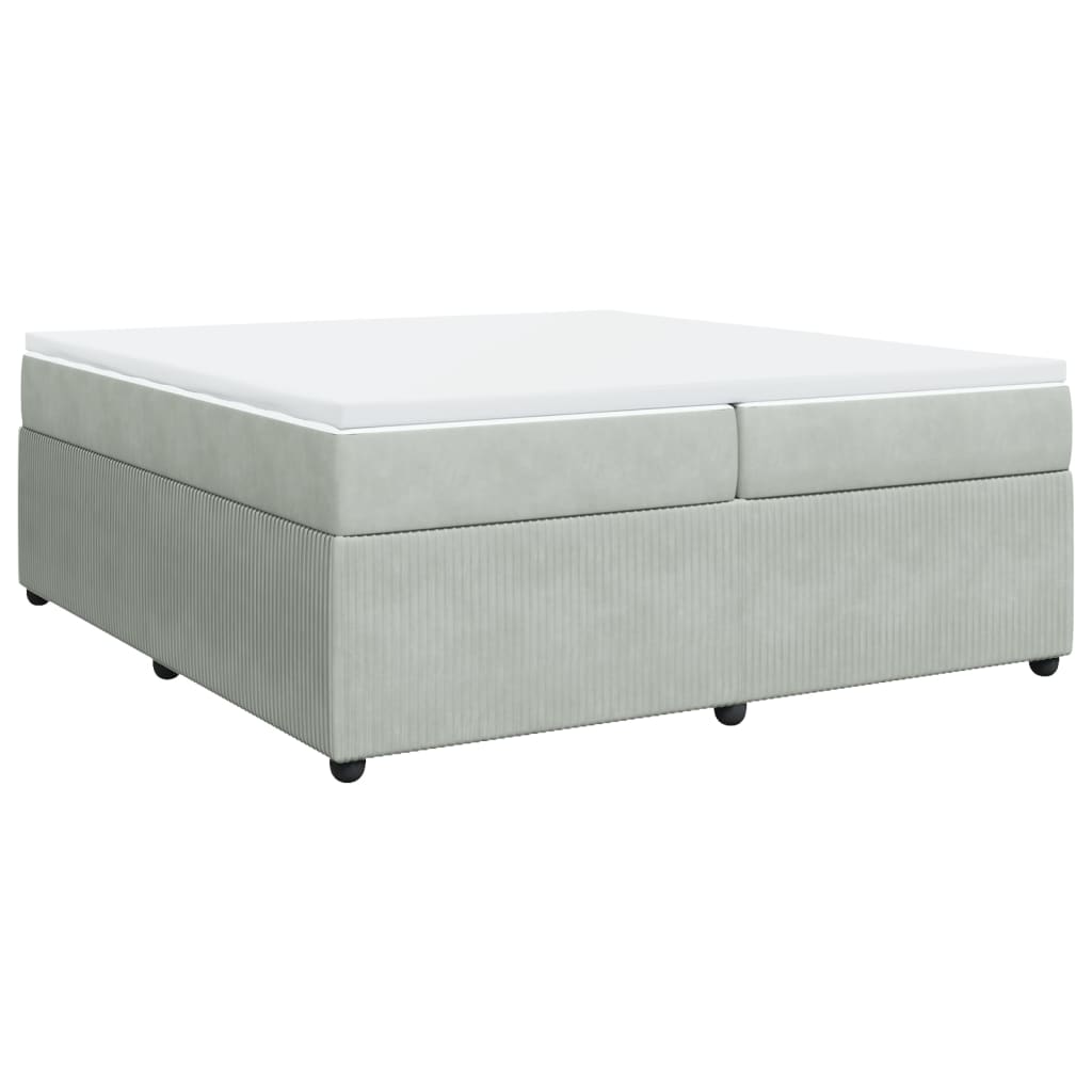 Pat box spring cu saltea, gri deschis, 200x200 cm, catifea