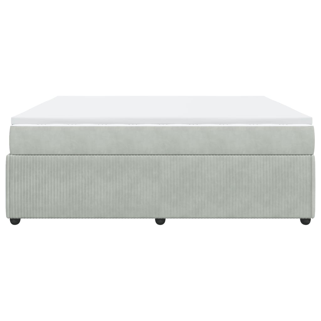 Pat box spring cu saltea, gri deschis, 200x200 cm, catifea