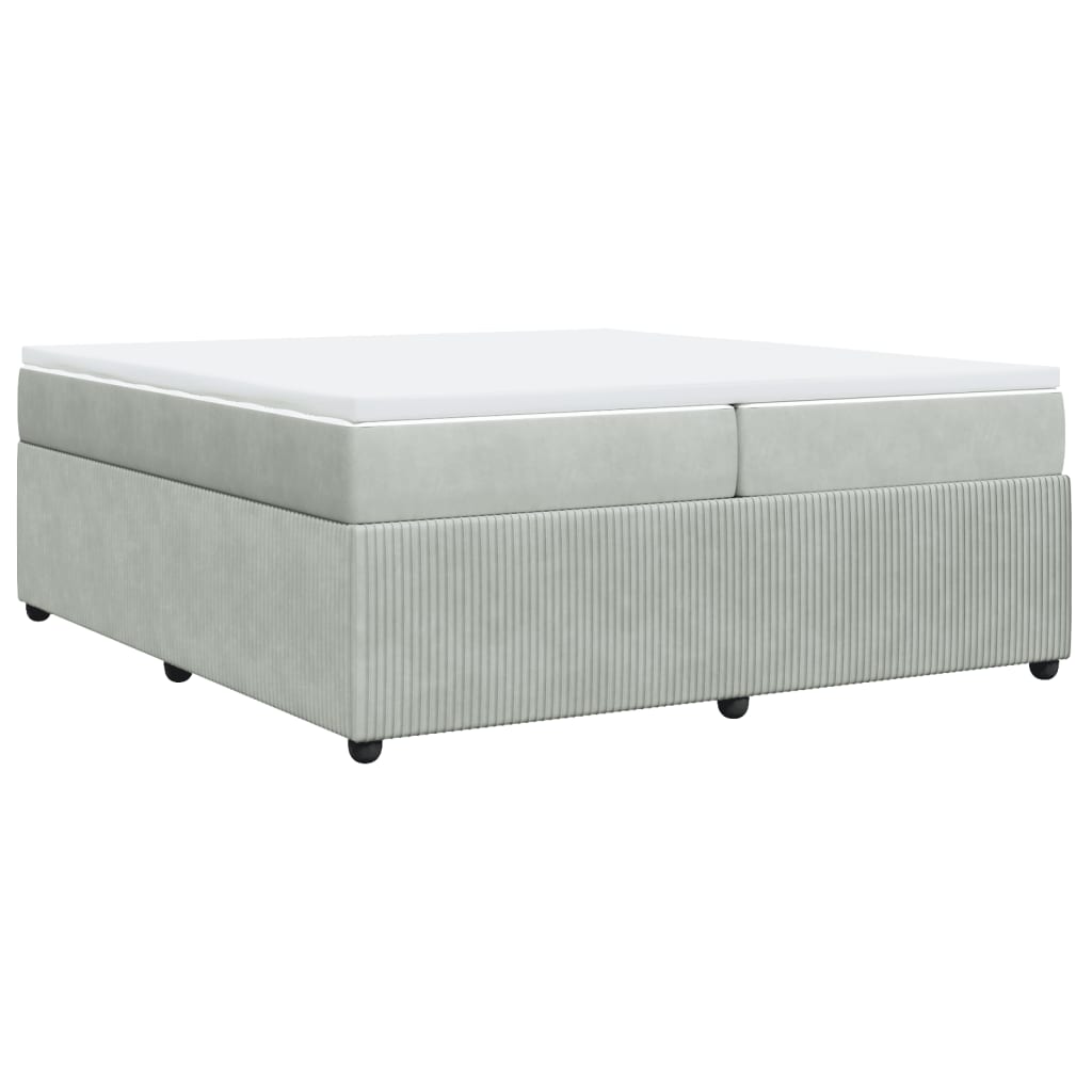 Pat box spring cu saltea, gri deschis, 200x200 cm, catifea