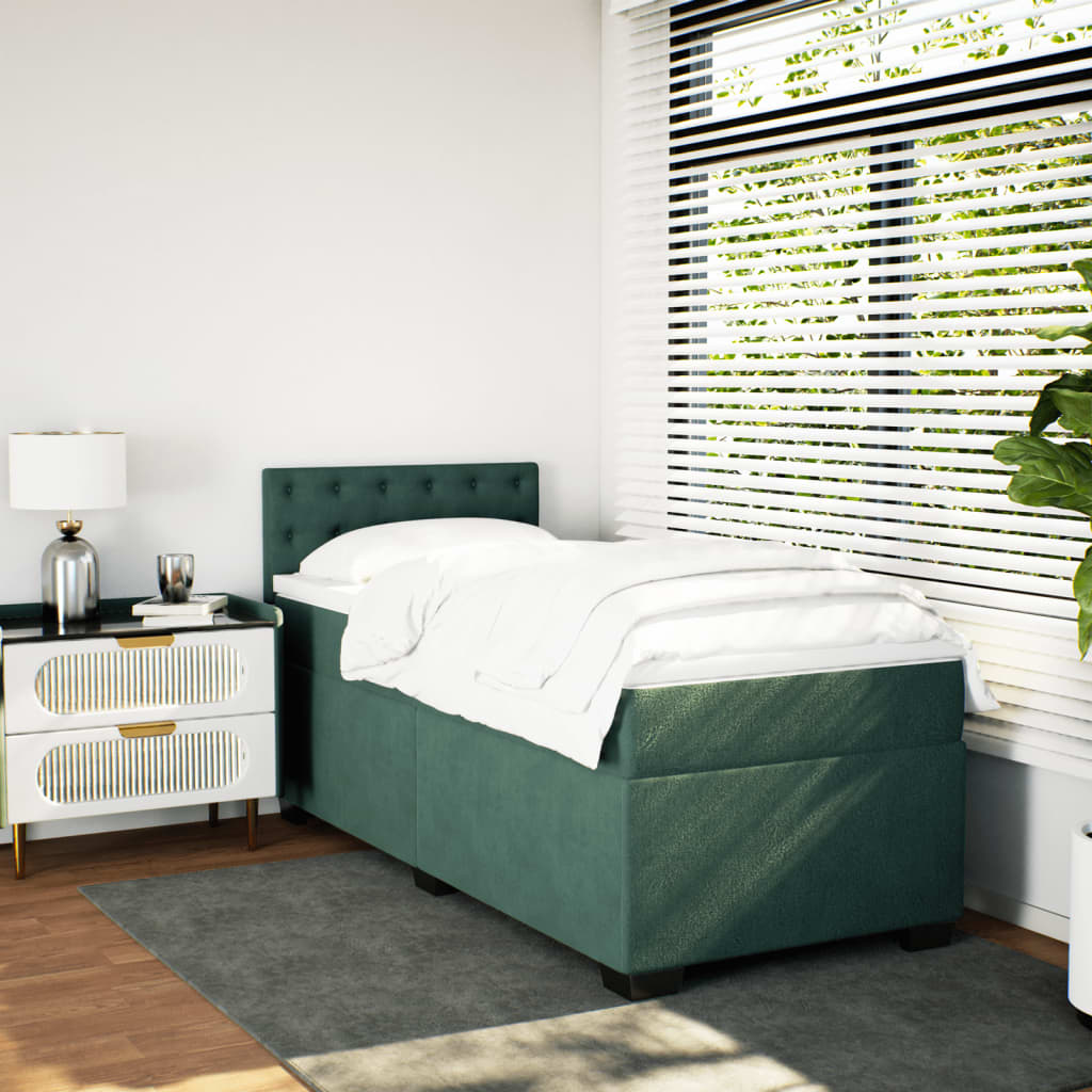 Pat box spring cu saltea, verde închis, 90x190 cm, catifea