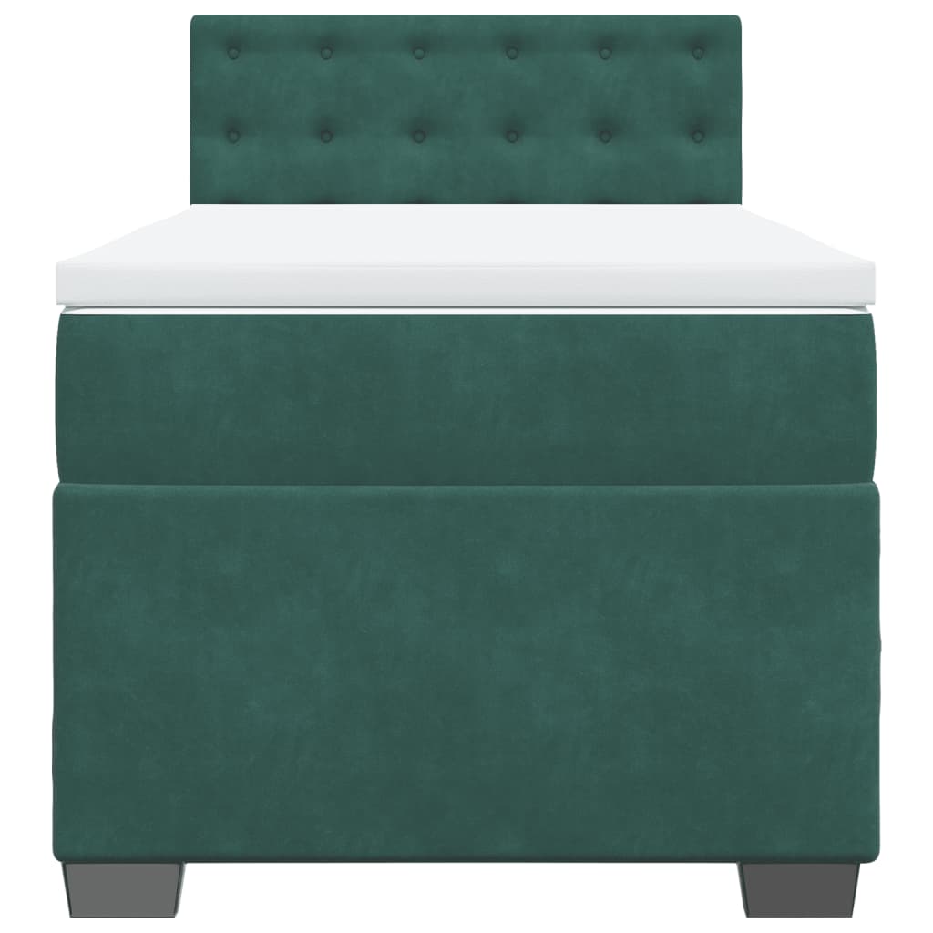 Pat box spring cu saltea, verde închis, 90x190 cm, catifea