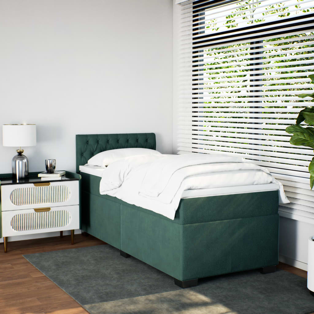 Pat box spring cu saltea, verde închis, 90x190 cm, catifea