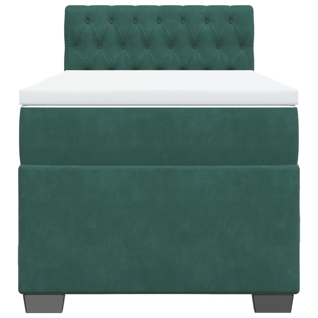 Pat box spring cu saltea, verde închis, 90x190 cm, catifea