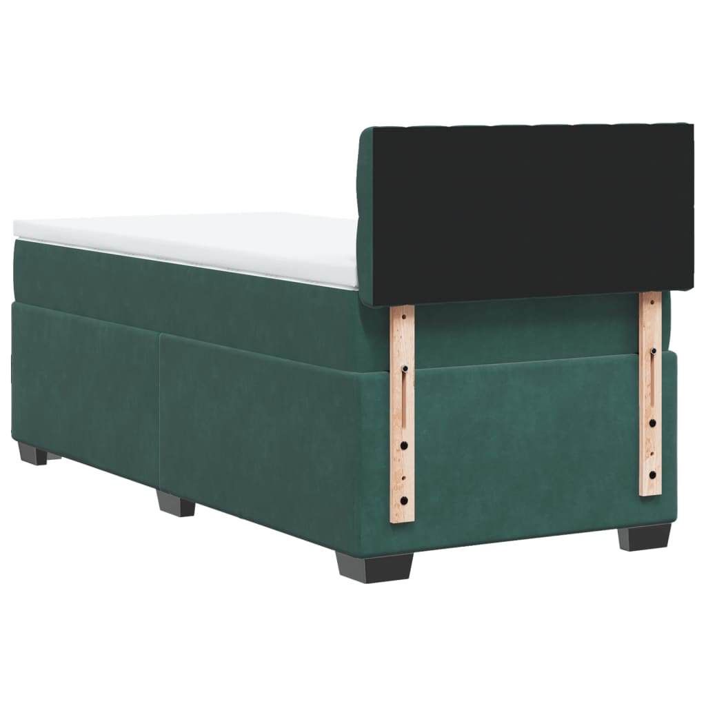 Pat box spring cu saltea, verde închis, 90x190 cm, catifea