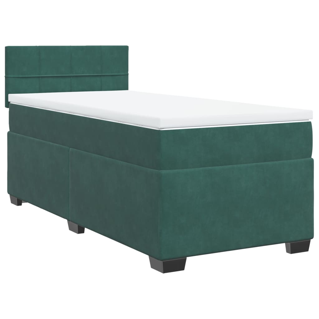 Pat box spring cu saltea, verde închis, 90x190 cm, catifea