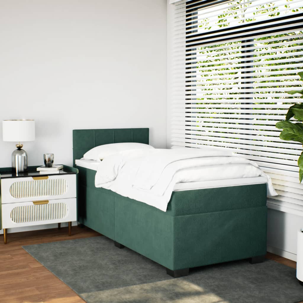 Pat box spring cu saltea, verde închis, 90x190 cm, catifea