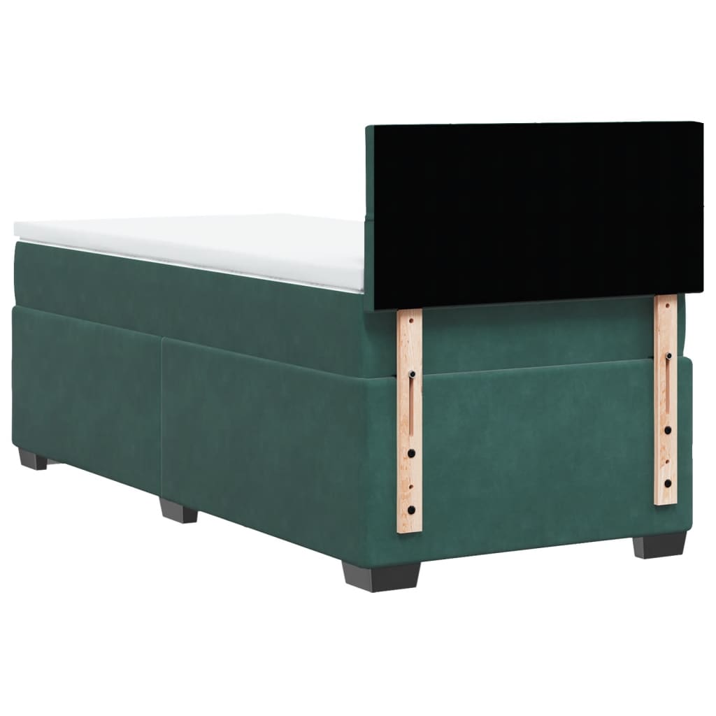 Pat box spring cu saltea, verde închis, 90x190 cm, catifea