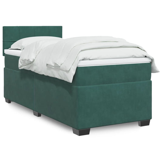 Pat box spring cu saltea, verde închis, 90x190 cm, catifea