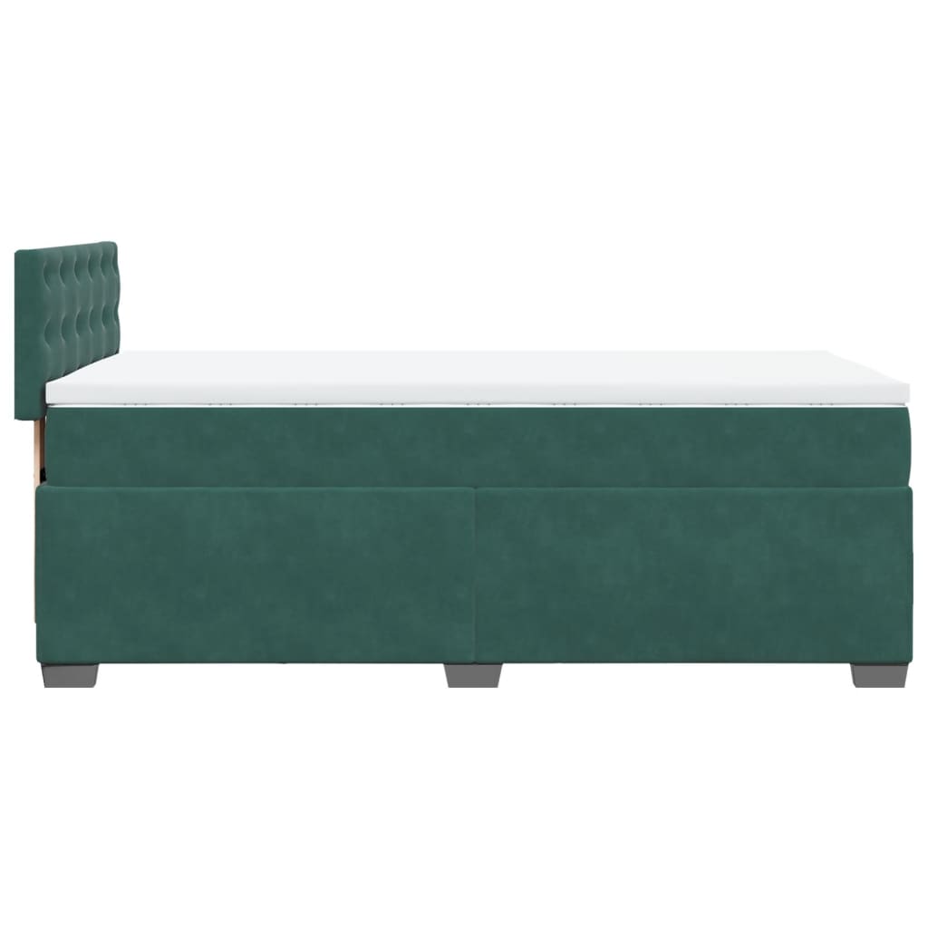 Pat box spring cu saltea, verde închis, 90x200 cm, catifea