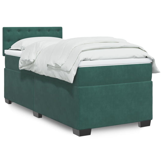 Pat box spring cu saltea, verde închis, 90x200 cm, catifea