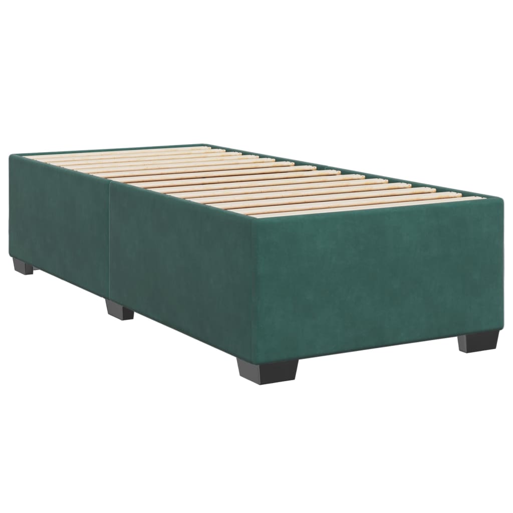 Pat box spring cu saltea, verde închis, 90x200 cm, catifea