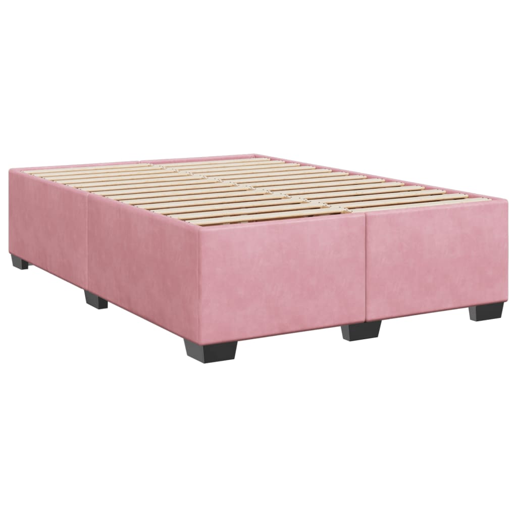 Pat box spring cu saltea, roz, 140x190 cm, catifea