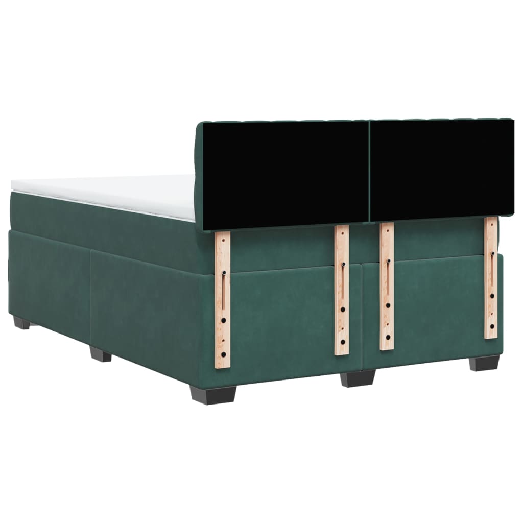 Pat box spring cu saltea, verde închis, 140x190 cm, catifea