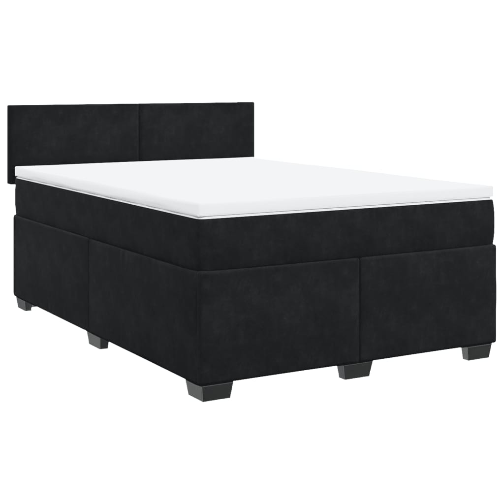 Pat box spring cu saltea, negru, 140x200 cm, catifea