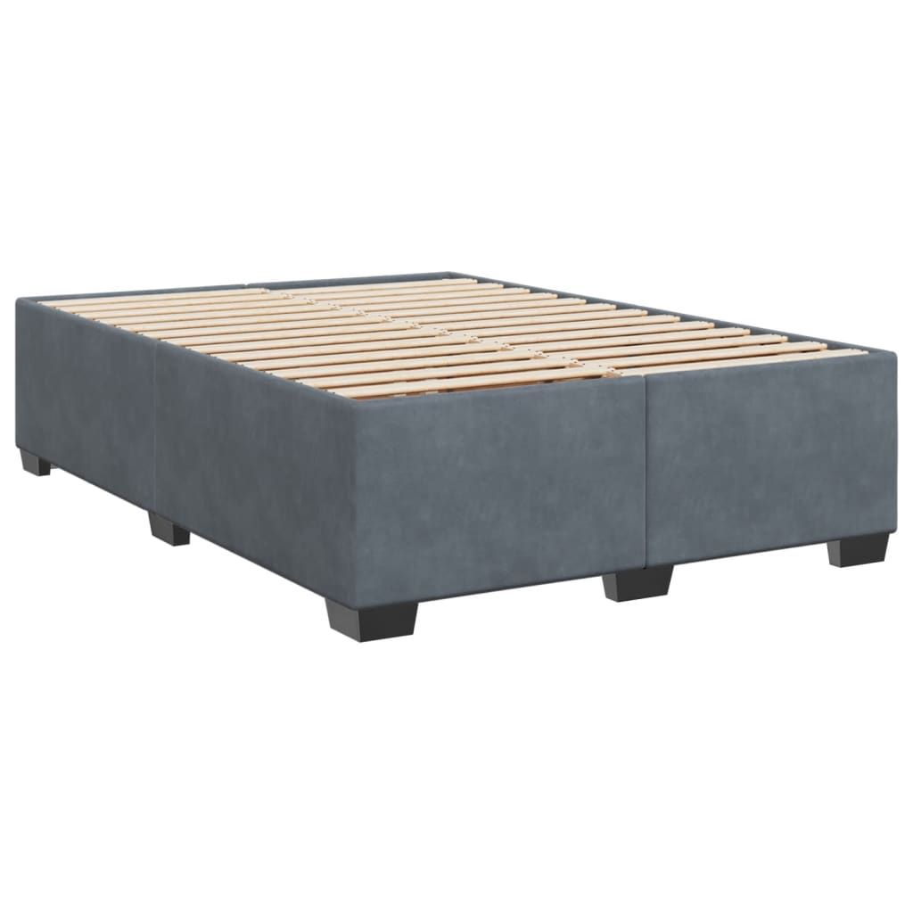 Pat box spring cu saltea, gri închis, 140x200 cm, catifea