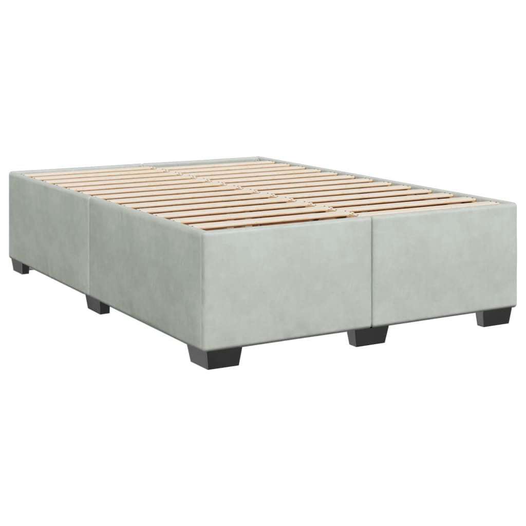 Pat box spring cu saltea, gri deschis, 140x200 cm, catifea