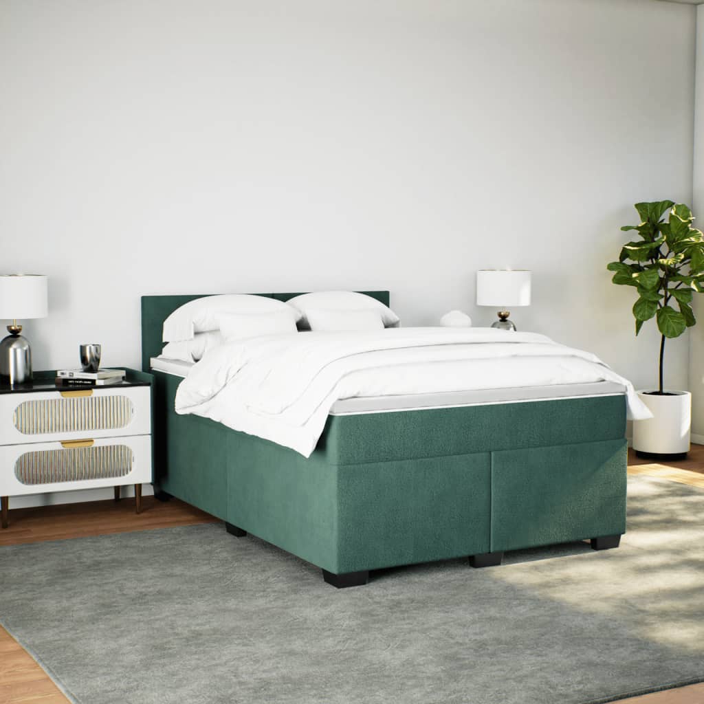 Pat box spring cu saltea, verde închis, 160x200 cm, catifea