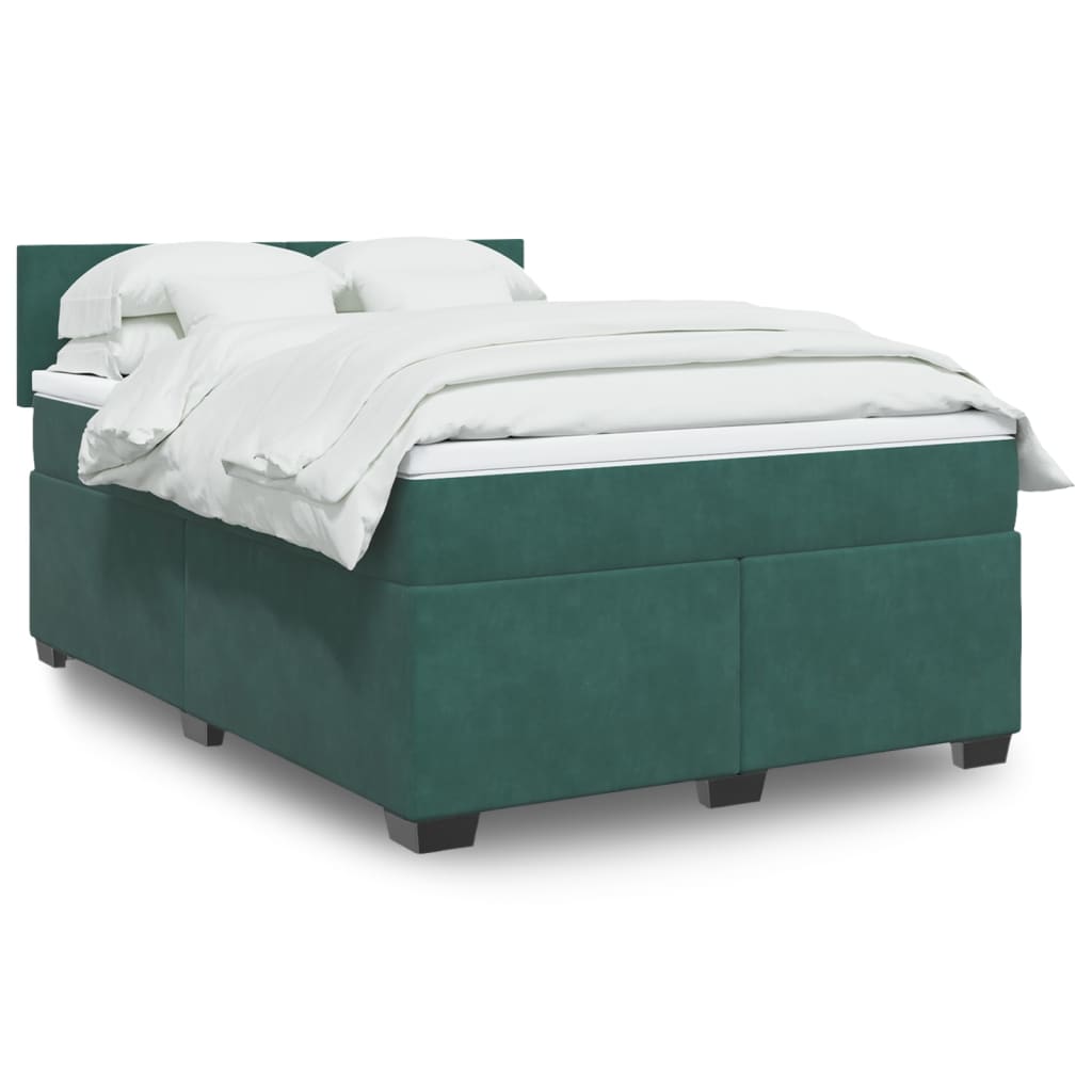 Pat box spring cu saltea, verde închis, 160x200 cm, catifea