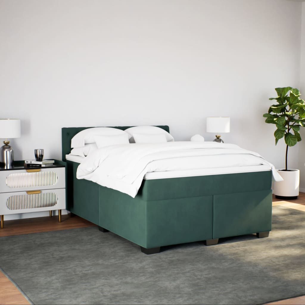 Pat box spring cu saltea, verde închis, 160x200 cm, catifea