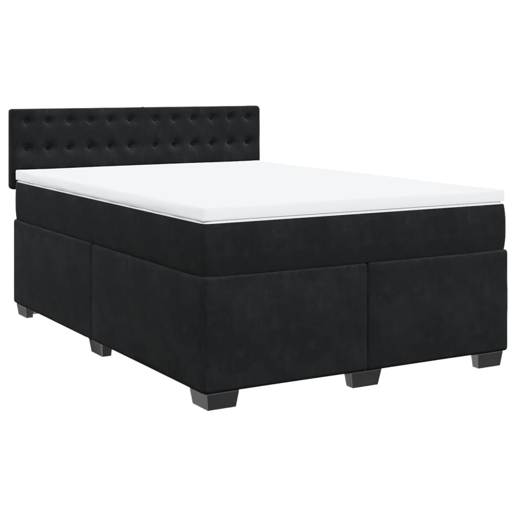 Pat box spring cu saltea, negru, 160x200 cm, catifea