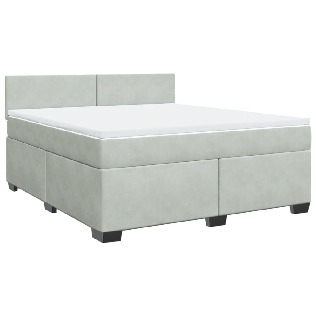 Pat box spring cu saltea, gri deschis, 180x200 cm, catifea