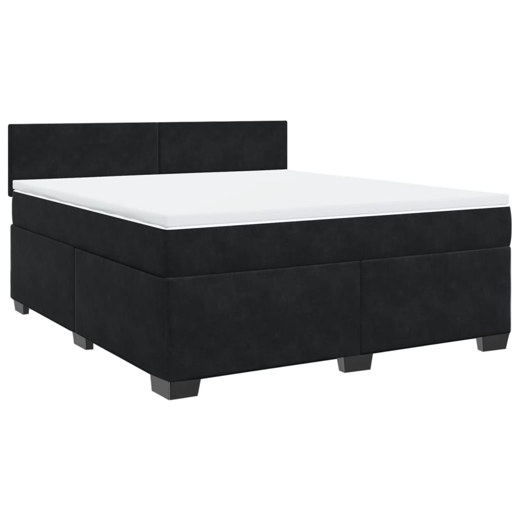 Pat box spring cu saltea, negru, 180x200 cm, catifea