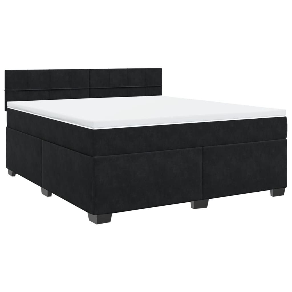 Pat box spring cu saltea, negru, 180x200 cm, catifea