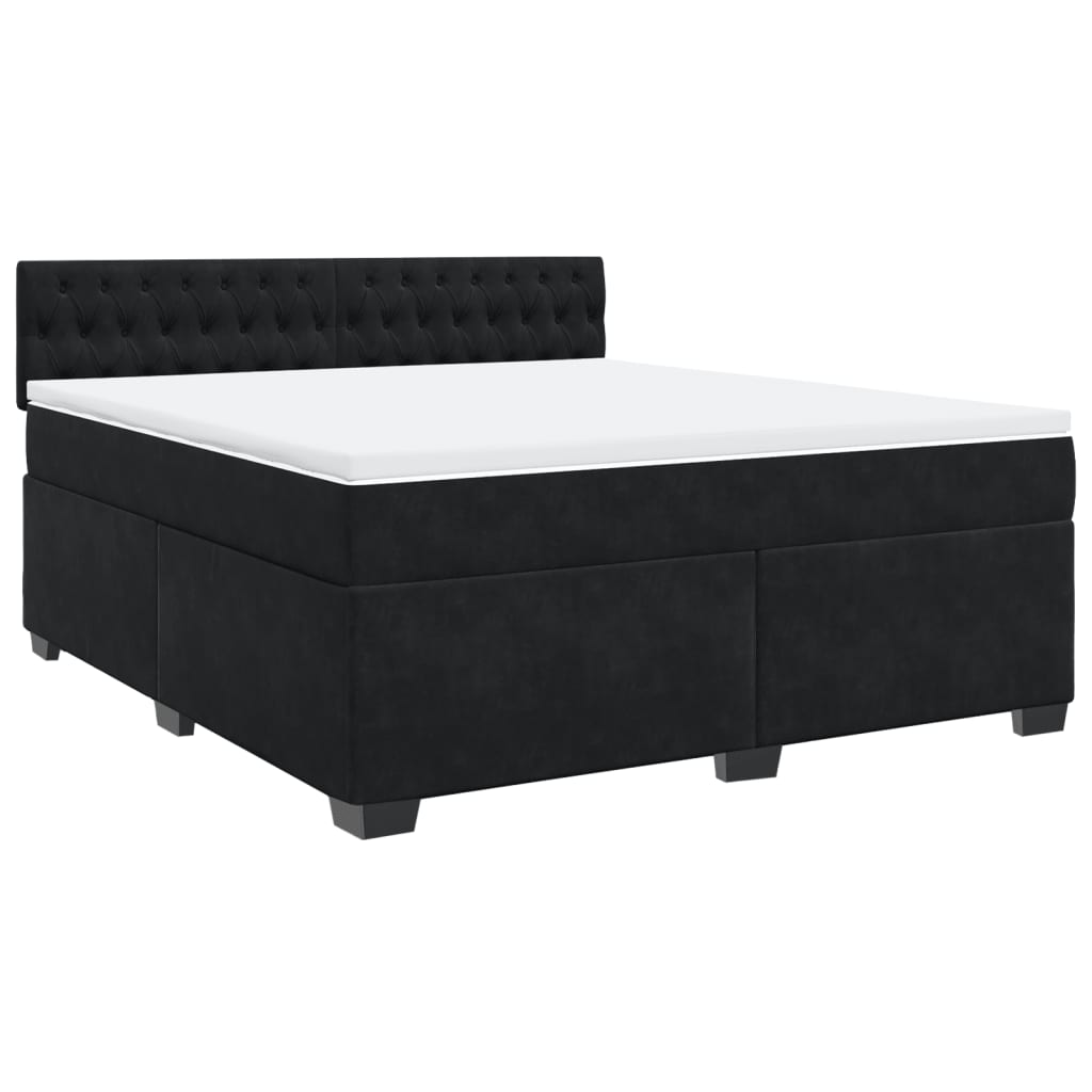 Pat box spring cu saltea, negru, 180x200 cm, catifea