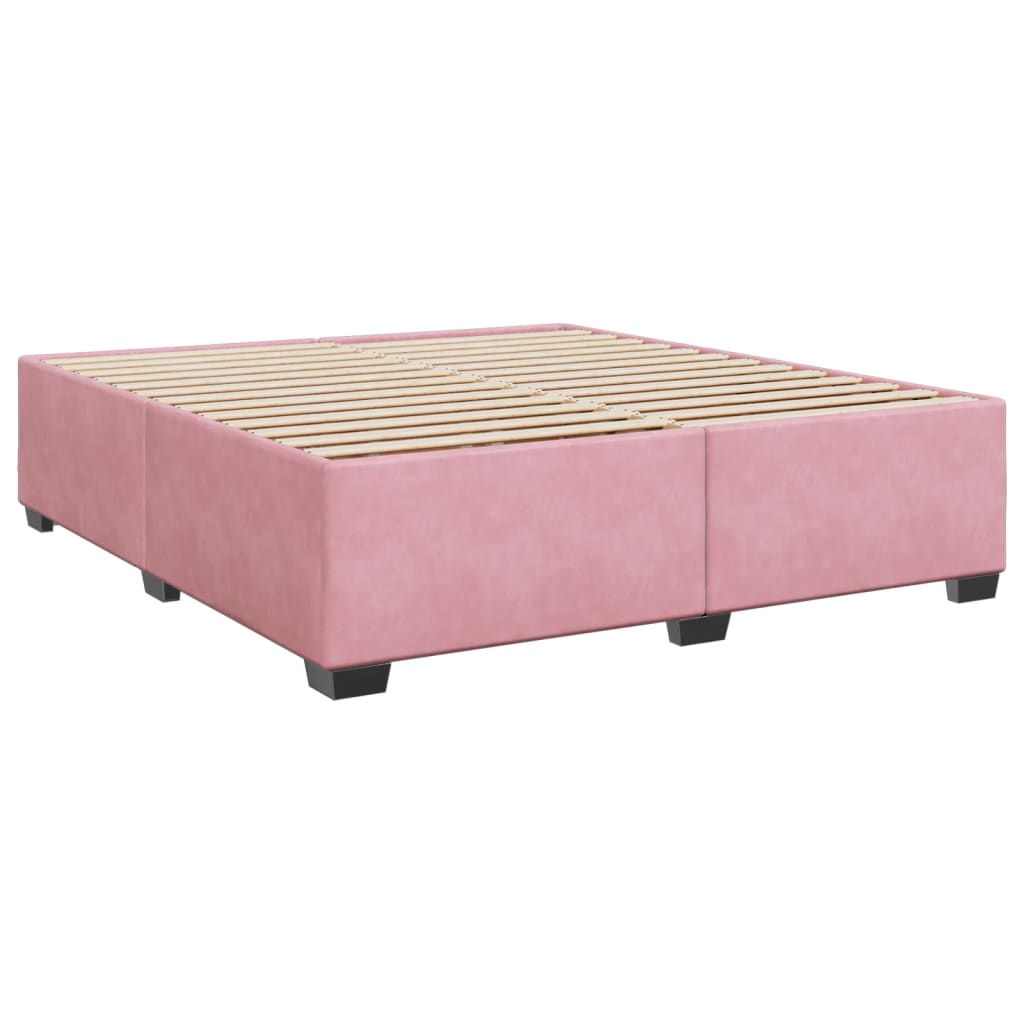 Pat box spring cu saltea, roz, 180x200 cm, catifea