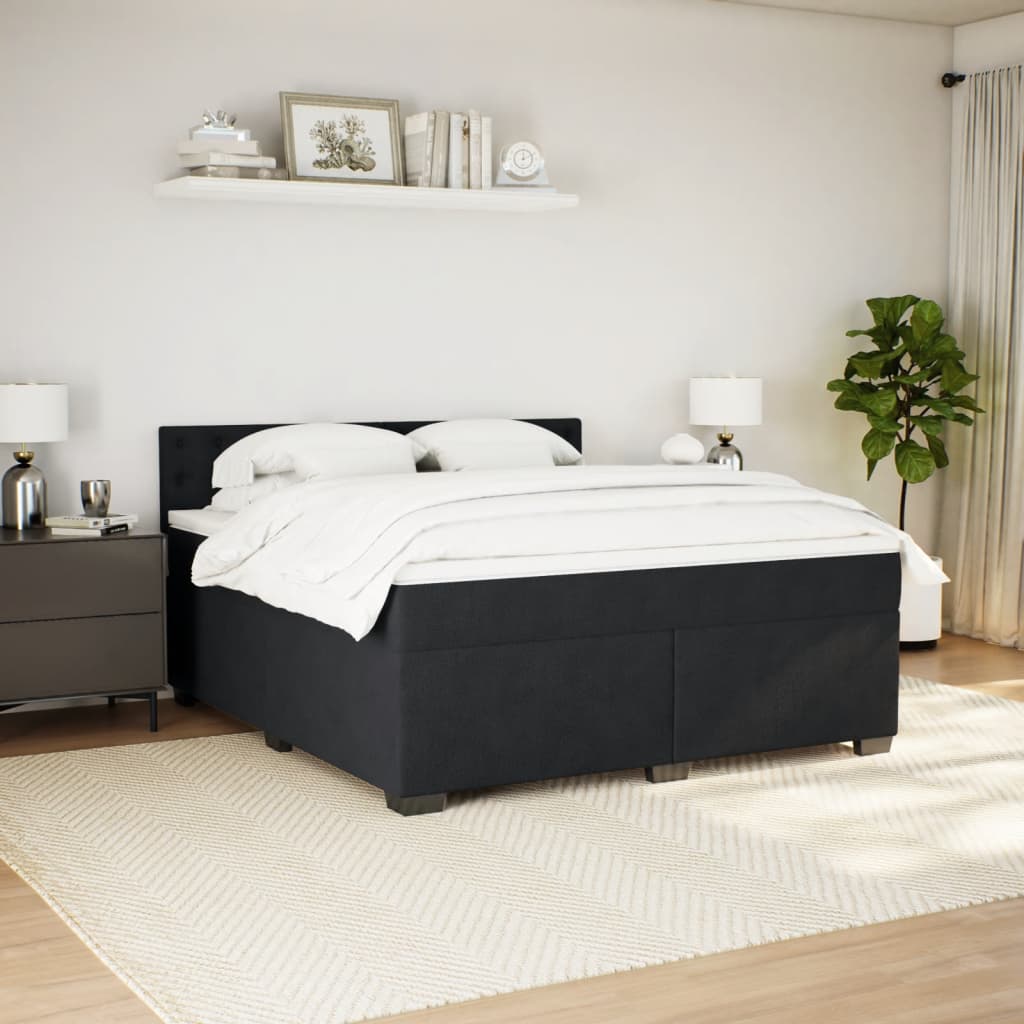 Pat box spring cu saltea, negru, 180x200 cm, catifea