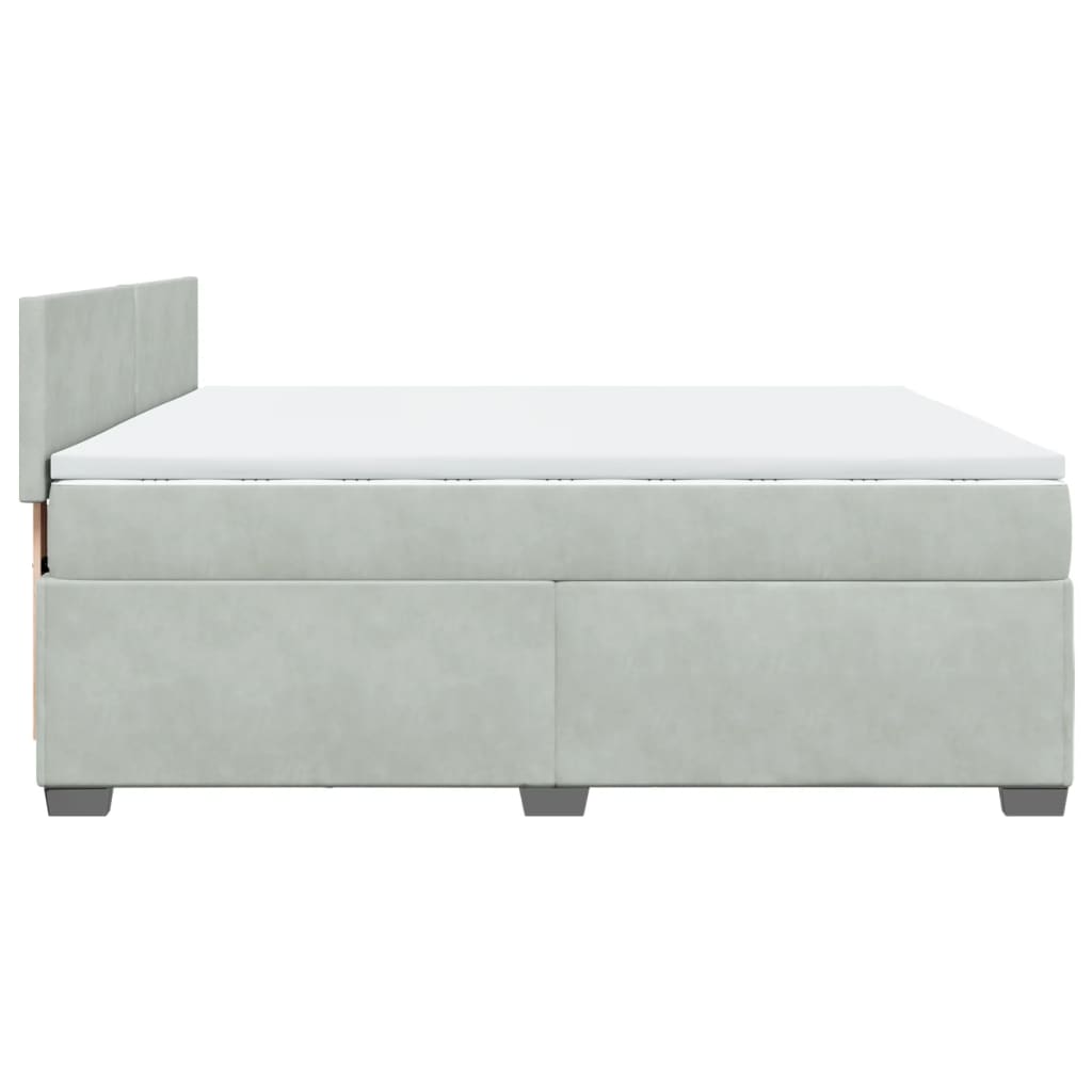 Pat box spring cu saltea, gri deschis, 200x200 cm, catifea