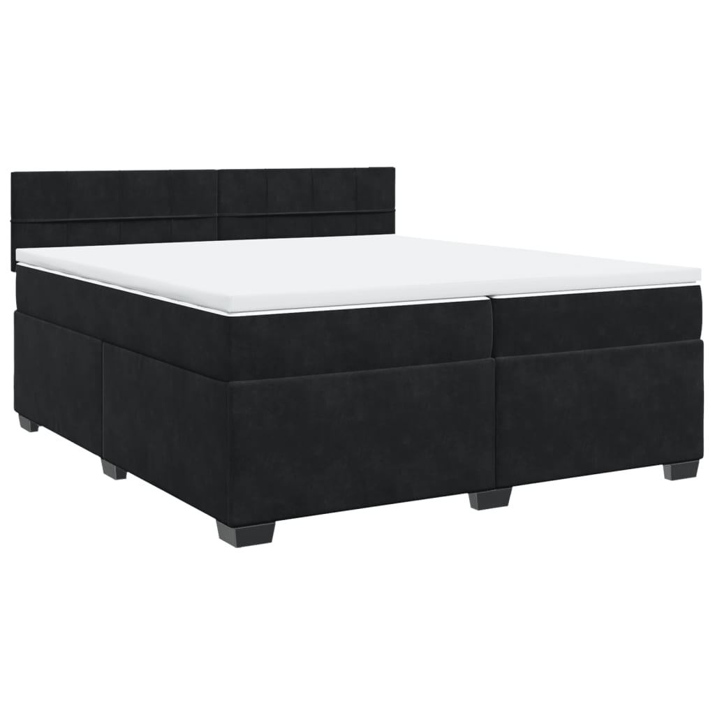 Pat box spring cu saltea, negru, 200x200 cm, catifea