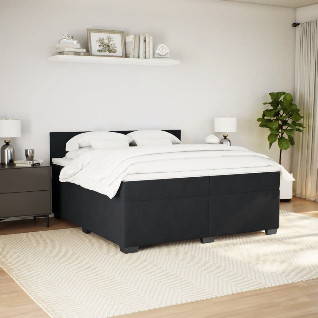 Pat box spring cu saltea, negru, 200x200 cm, catifea