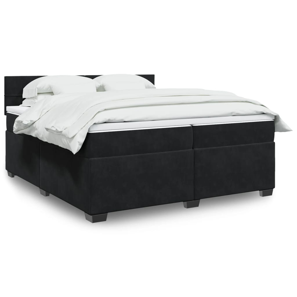 Pat box spring cu saltea, negru, 200x200 cm, catifea