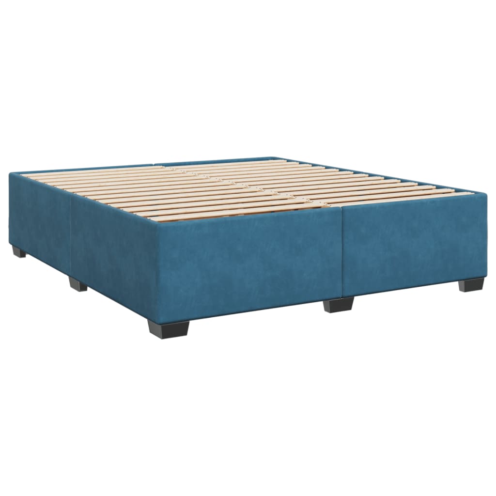 Pat box spring cu saltea, albastru, 200x200 cm, catifea