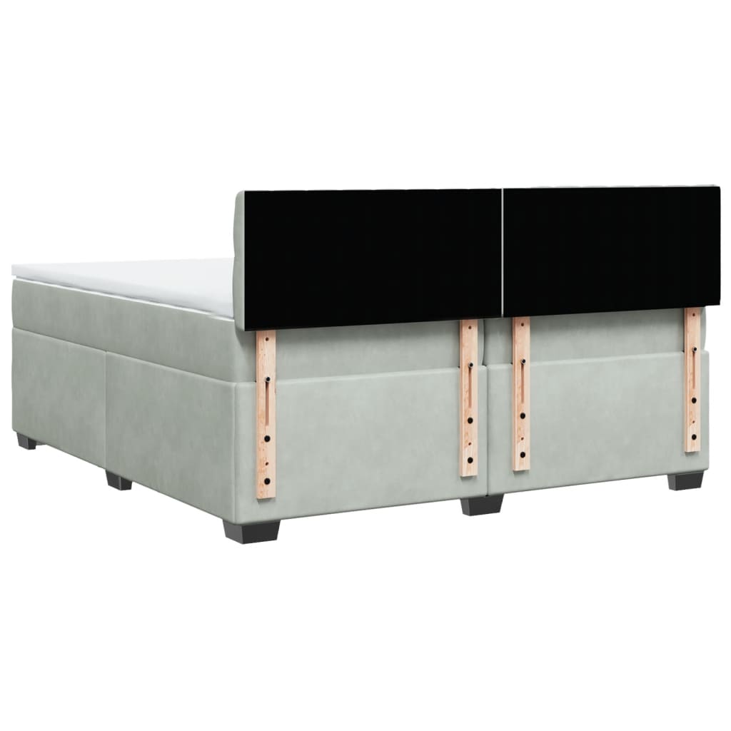 Pat box spring cu saltea, gri deschis, 200x200 cm, catifea