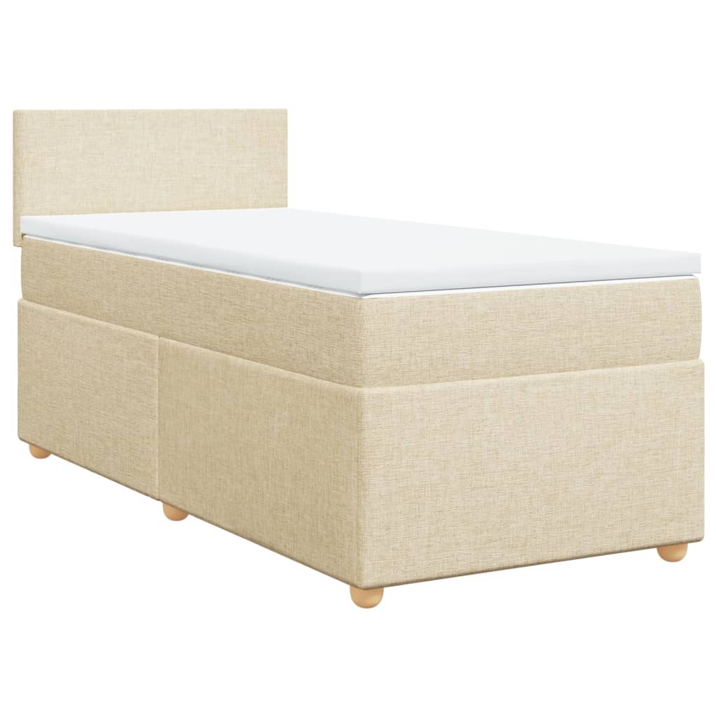 Pat box spring cu saltea, crem, 90x190 cm, textil