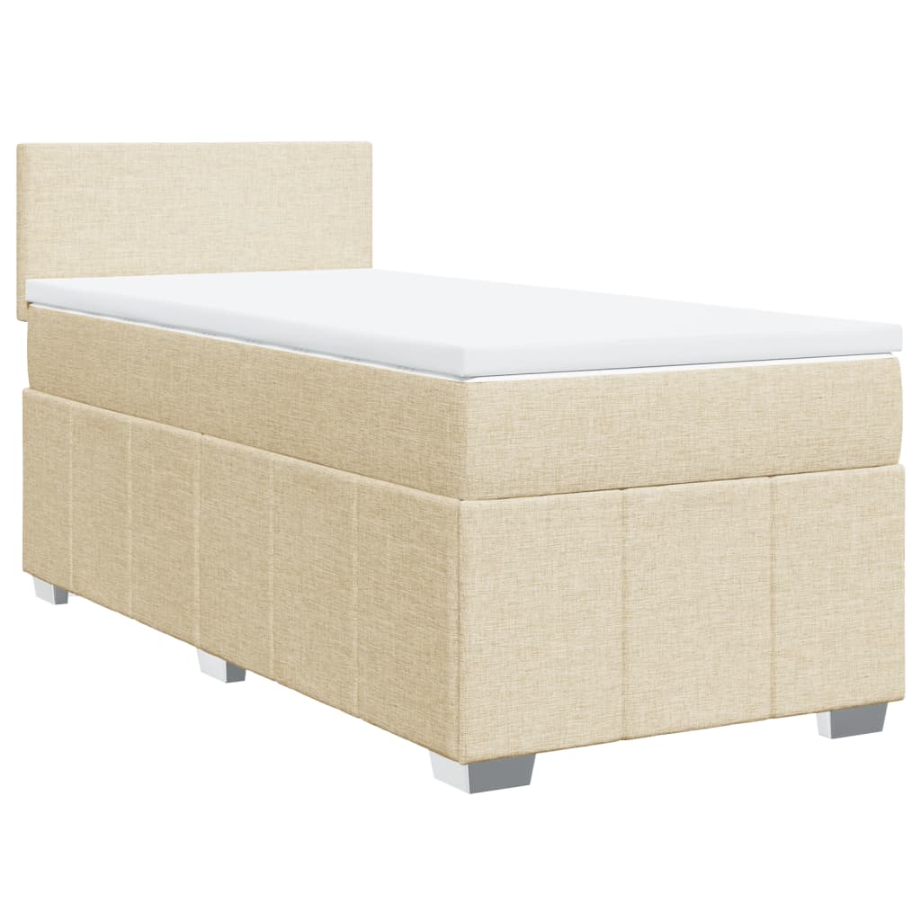 Pat box spring cu saltea, crem, 90x190 cm, textil