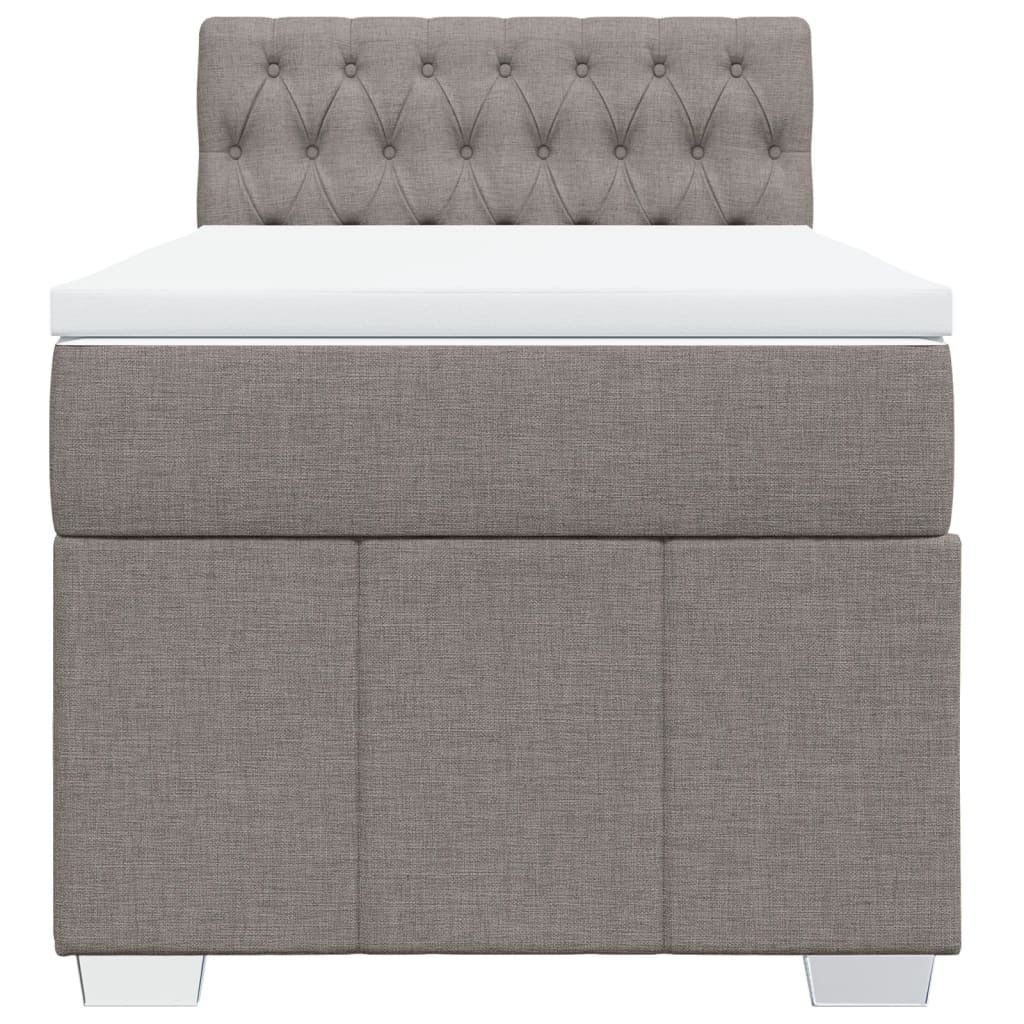 Pat box spring cu saltea, gri taupe, 90x190 cm, textil