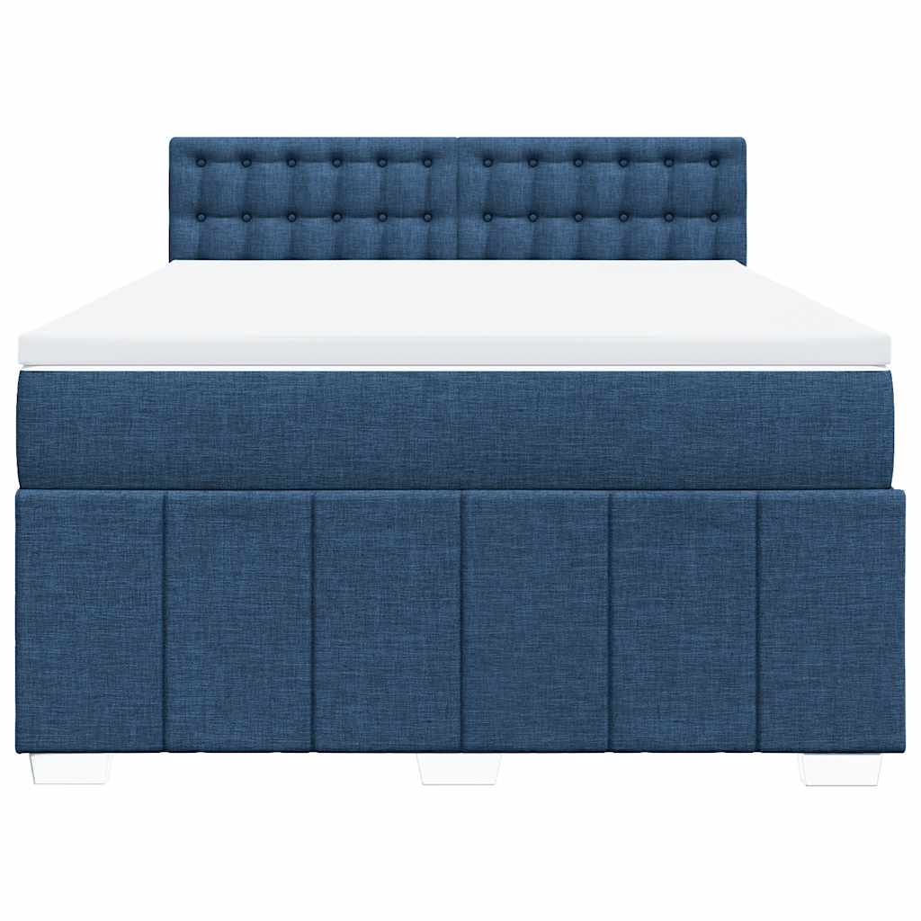 Pat box spring cu saltea, albastru, 140x200 cm, textil