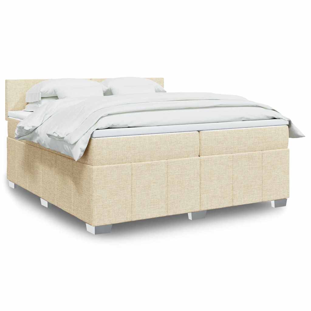 Pat box spring cu saltea, crem, 200x200 cm, textil