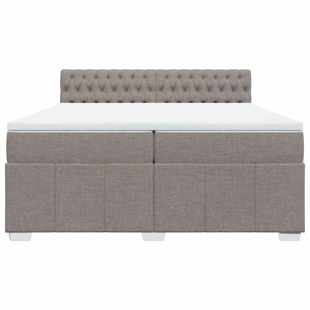 Pat box spring cu saltea, gri taupe, 200x200 cm, textil