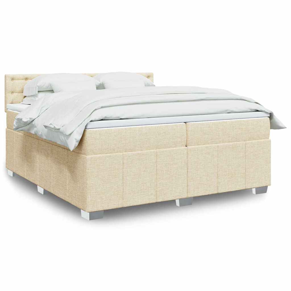 Pat box spring cu saltea, crem, 200x200 cm, textil