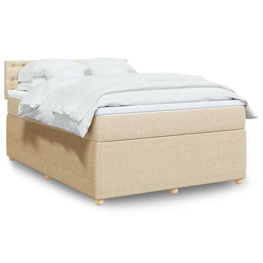 Pat box spring cu saltea, crem, 140x200 cm, textil