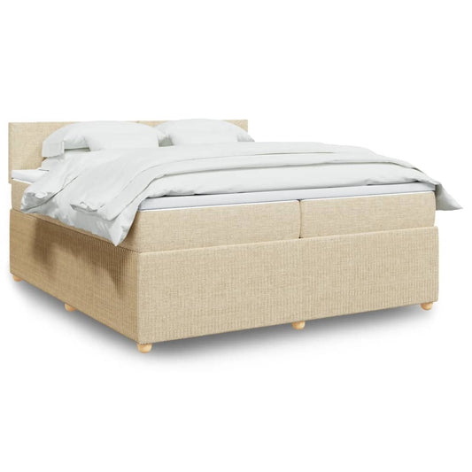 Pat box spring cu saltea, crem, 200x200 cm, textil